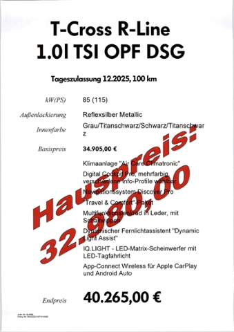 VW T-Cross R-Line  1.0 l TSI OPF 7-Gang-DSG